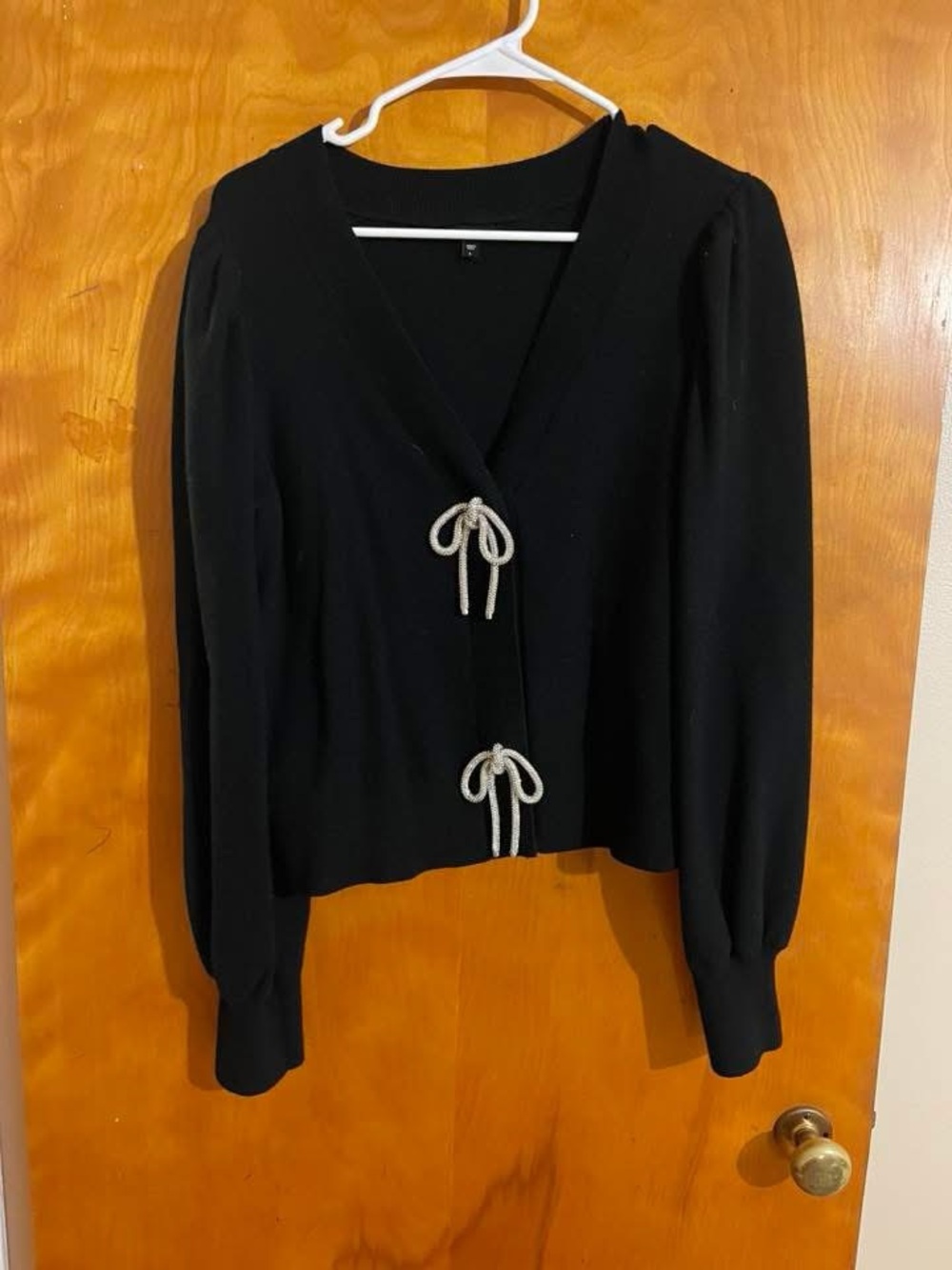 Black Women's Sweater Cardigan with Bow Tie Closure
